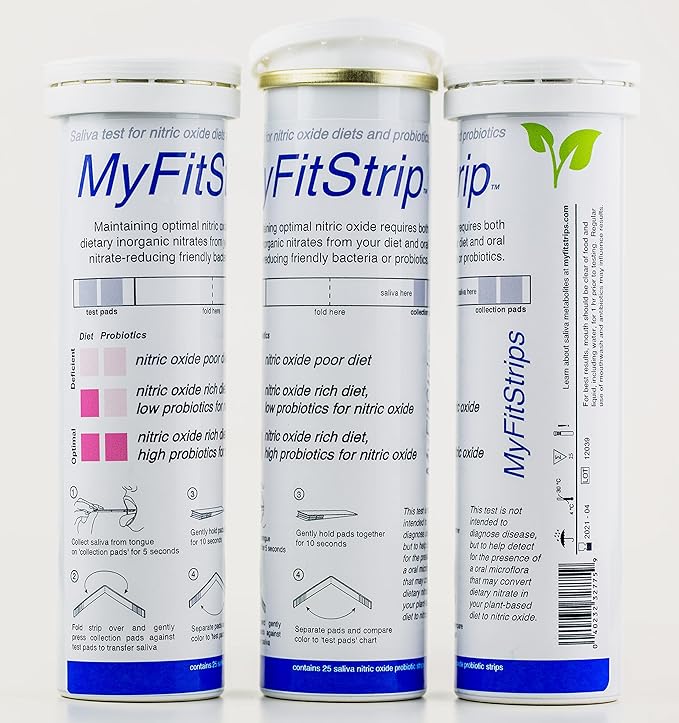 Nitric Oxide Test Strip - Track Both Prebiotic Nitrate and Biomarker for Nitric Oxide by MyFitStrip - 25 Self Care Saliva Test Strip