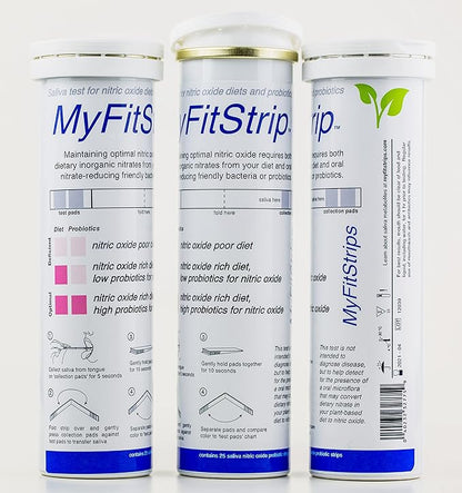 Nitric Oxide Test Strip - Track Both Prebiotic Nitrate and Biomarker for Nitric Oxide by MyFitStrip - 25 Self Care Saliva Test Strip