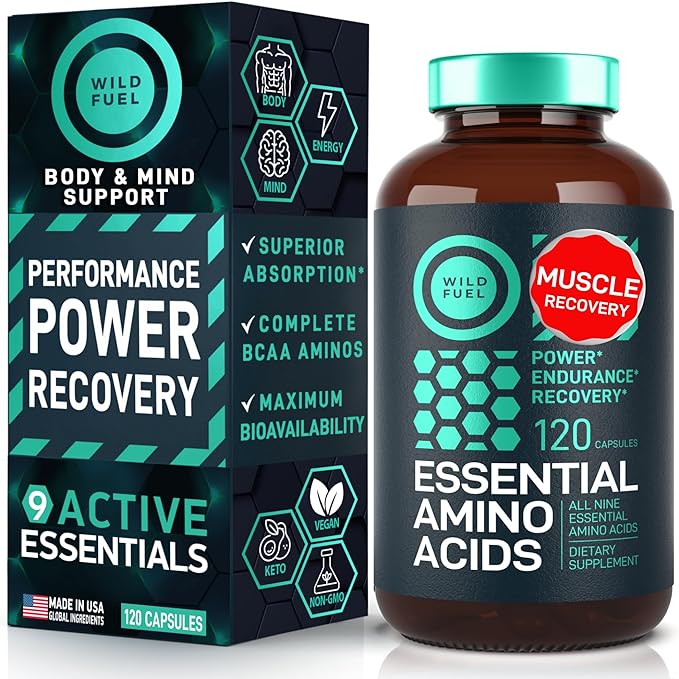 Essential Amino Acids Supplement - 3,000mg Amino Complex + All 9 Best Amino Acids for Muscle Growth, Power and Recovery - Leucine Amino Acid, Lysine, Isoleucine, Tryptophan - 120 Vegan, BCAA Capsules