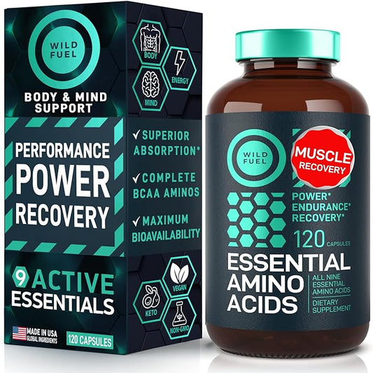 Essential Amino Acids Supplement - 3,000mg Amino Complex + All 9 Best Amino Acids for Muscle Growth, Power and Recovery - Leucine Amino Acid, Lysine, Isoleucine, Tryptophan - 120 Vegan, BCAA Capsules