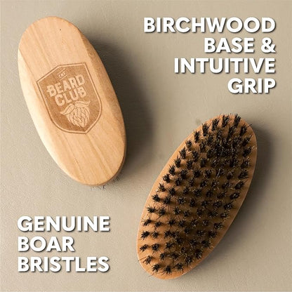 Beard Club Men's Boar Bristle Brush - Birchwood Grooming Tool for Styling, Taming and Healthy Beard Growth