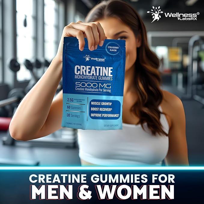 Creatine Gummies 5000mg, 30 Servings Creatine Monohydrate Gummies - Creatine for Women, Strawberry Flavor Creatine Gummies for Men, Muscle Growth, Strength, and Recovery, Vegan, Non-GMO, Gluten Free