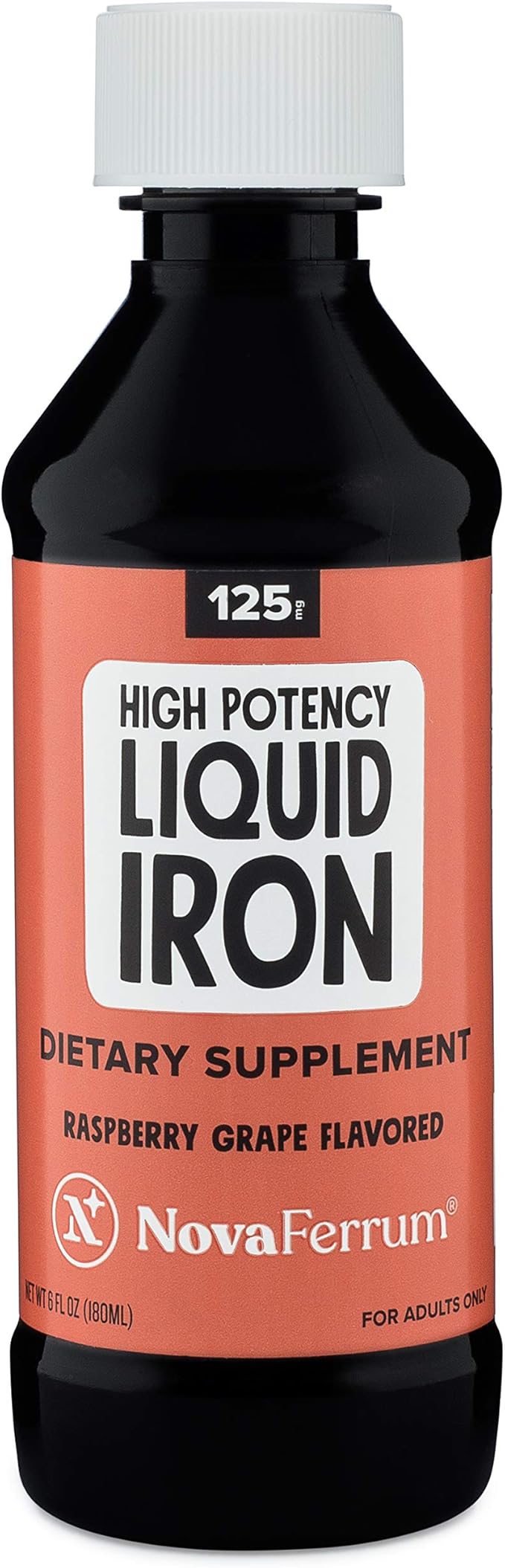 NovaFerrum Wow | 125 High Potency Liquid Iron Supplement | Liquid Iron for Adults | Iron Deficiency | 125mg of Iron Per 5mL Dose | Vegan Verified | Gluten Free Certified | Sugar Free