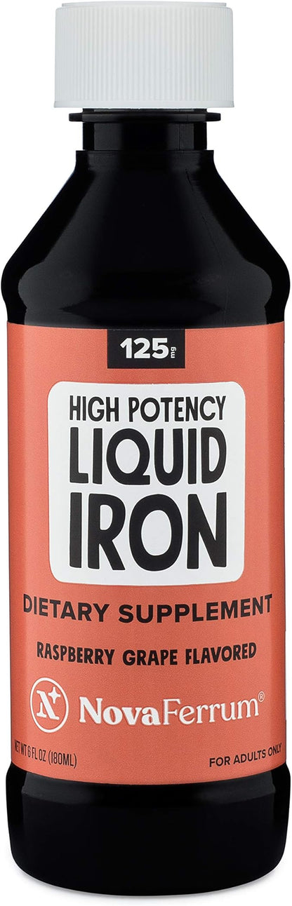 NovaFerrum Wow | 125 High Potency Liquid Iron Supplement | Liquid Iron for Adults | Iron Deficiency | 125mg of Iron Per 5mL Dose | Vegan Verified | Gluten Free Certified | Sugar Free