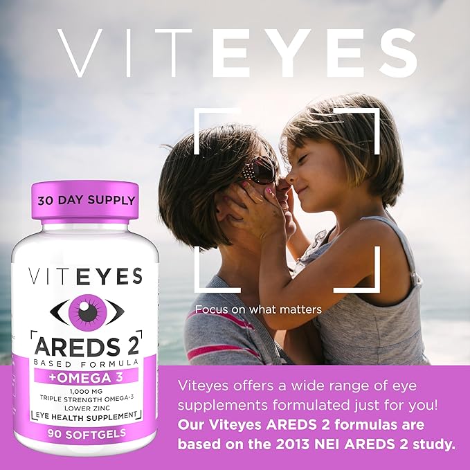 Viteyes AREDS 2 + Omega-3 Macular Health Formula Softgels, Triple Strength Omega-3 (650 mg EPA, 350 mg DHA), Eye Health Vitamin for Vision Protection, 90 Softgels