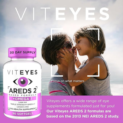 Viteyes AREDS 2 + Omega-3 Macular Health Formula Softgels, Triple Strength Omega-3 (650 mg EPA, 350 mg DHA), Eye Health Vitamin for Vision Protection, 90 Softgels