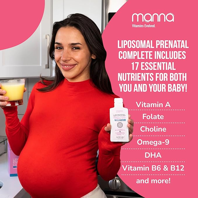 Manna Vitamins Evolved - Liposomal Prenatal Complete - Liquid Prenatal Vitamins for Women - Best Prenatal Vitamins for Pregnant Women for All Stages of Pregnancy