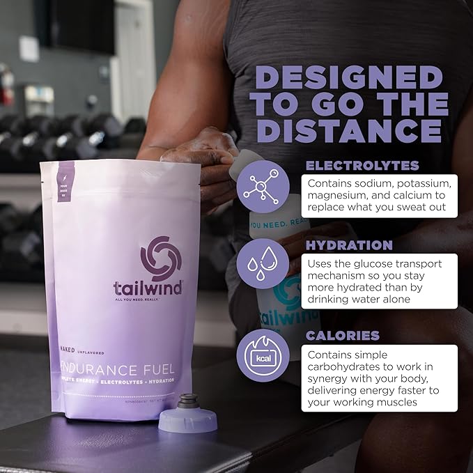 Tailwind Nutrition Endurance Fuel, Sports Drink Powder Mix with Electrolytes, Non-GMO, Free of Soy, Dairy, and Gluten, Vegan, Naked Unflavored, 30 Servings