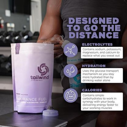 Tailwind Nutrition Endurance Fuel, Sports Drink Powder Mix with Electrolytes, Non-GMO, Free of Soy, Dairy, and Gluten, Vegan, Naked Unflavored, 30 Servings