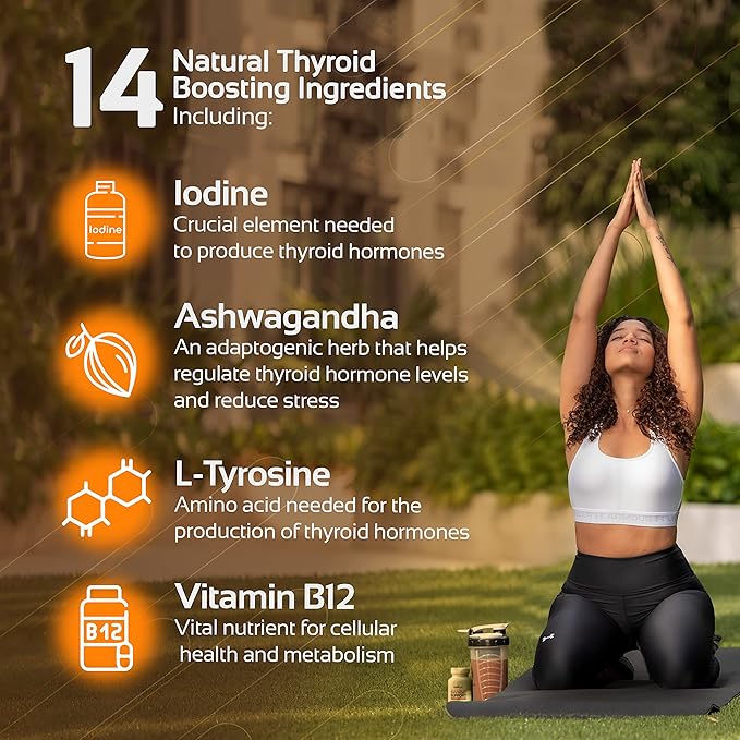 Thyroid Support Complex Supplement - Thyroid Support for Women and Men - Boost Energy, Focus, Metabolism - Iodine Supplements for Thyroid + B12, Selenium, Zinc, Copper, Ashwagandha, L-Tyrosine & More