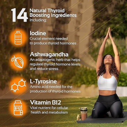 Thyroid Support Complex Supplement - Thyroid Support for Women and Men - Boost Energy, Focus, Metabolism - Iodine Supplements for Thyroid + B12, Selenium, Zinc, Copper, Ashwagandha, L-Tyrosine & More