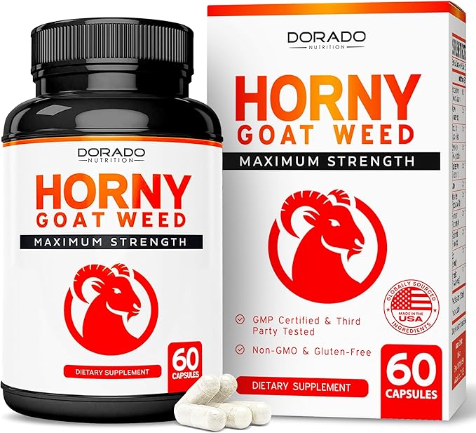 Horny Goat Weed For Men and Women - [Maximum Strength 1590mg] Maca, Ginseng, L-Arginine, Tribulus - Premium Hornygoatweed For Men - Icariin Epimedium For Men - 3rd Party Tested - USA Made - 120 Count