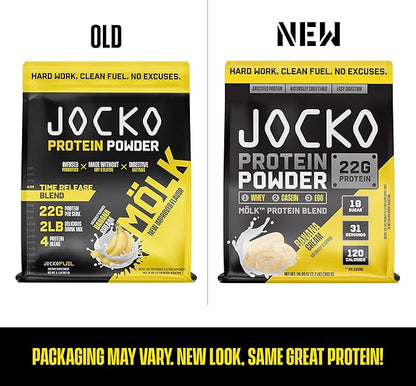 Jocko Mölk Whey Protein Powder 22g Sugar Free Monk Fruit Blend - Muscle Recovery & Growth, Packaging May Vary (31 Servings, Banana Cream)