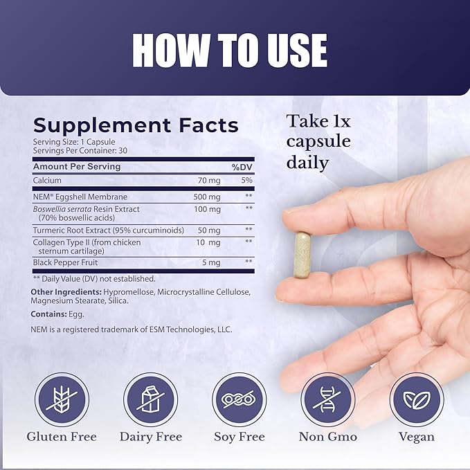 Joint Complex - Joint & Cartilage Health - Joint Support Supplement with Calcium, NEM Eggshell Membrane, Boswellia Serrata - Knee Supplements for Men & Women, 30 Capsules