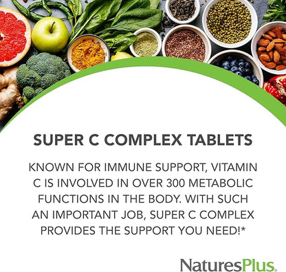 NaturesPlus Super C Complex, Sustained Release - 1000 mg, 90 Vegetarian Tablets - High Potency Immune Support Supplement, Antioxidant - Enhanced Absorption - Gluten-Free - 90 Servings