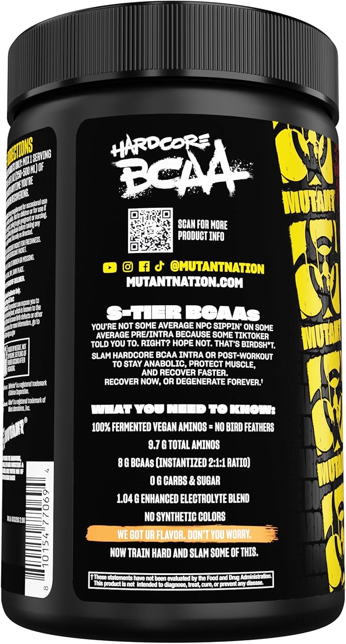 Mutant Hardcore BCAA - Pre, Intra or Post Workout – BCAA Next Level branched-Chain Amino Acids Supplement – Hydration + Recovery - 30 Serving - Mango
