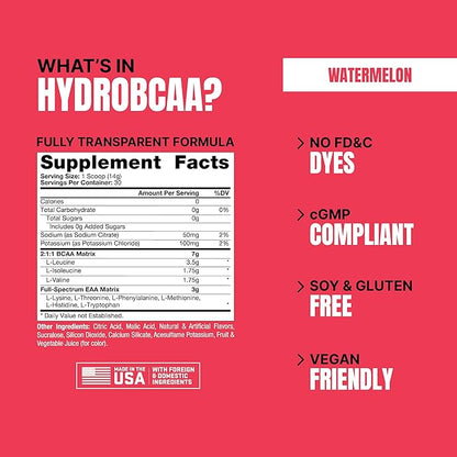 PROSUPPS HydroBCAA BCAA/EAA Full Spectrum Matrix, 7g BCAAs, 3g EAAS, 0g Sugar, 0g Carbs (Watermelon, 30 servings)