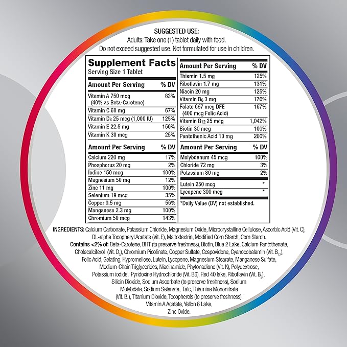 Centrum Silver Multivitamin for Adults 50+, Gluten Free, Non-GMO, Supports Memory and Cognition