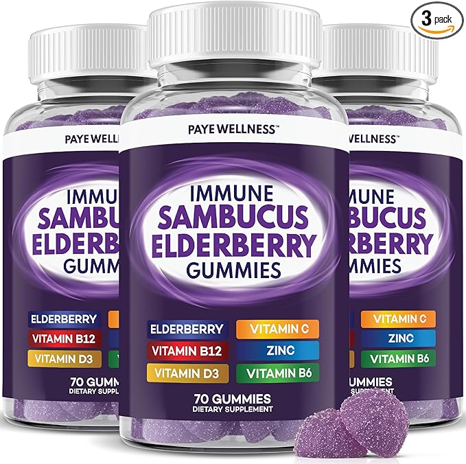 Elderberry Gummies Immune Support, Daily Support for Kids and Adults*, with Sambucus Elderberry, Zinc, Vitamin C, D3, B6, B12, Plus - Dietary Supplement - 210 Count