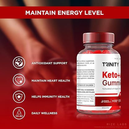 Trinity Keto+ACV Gummies for Advanced Weight Loss, All Natural Apple Cider Vinegar Supplement, 500 mg (60 Gummies)