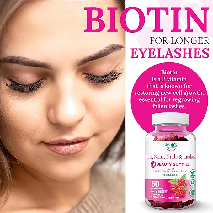 Steph's Pantry Biotin Gummies for Hair, Skin, Nails, & Lashes High Strength Gummies | Daily Multivitamins | Gluten-Free, Nut-Free, Non-GMO, Plant-Based, Vegan, Kosher | (60 Gummies)