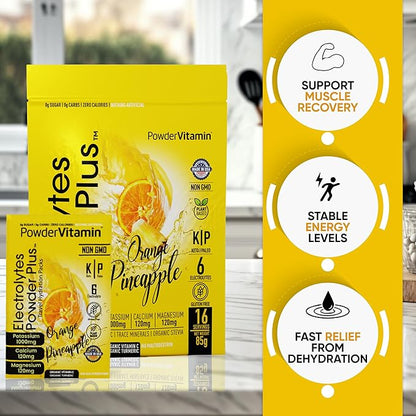 Electrolytes Powder Plus, Keto, Orange Pineapple, Sugar Free, Pink Himalayan Salt, 1000mg Potassium, 120mg Calcium, 120mg Magnesium, Non-GMO, Zero Calories, (16 Hydration Packets)