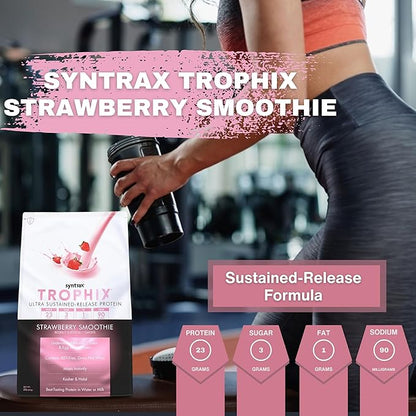 Syntrax Bundle: Trophix Undenatured Casein Protein Strawberry Smoothie - Instant Mix Whey Protein & Egg White Protein Powder - 2 Pounds High Protein Powder and Worldwide Nutrition Keychain