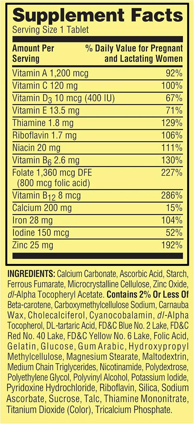 Prenatal Multivitamin and Multimineral, 100 Tablets (Pack of 2) for Pregnant and Nursing Women With 14 Essential Nutrients Including Iron, Calcium, Folic Acid, and Vitamin D, Gluten-Free, Lactose-Free