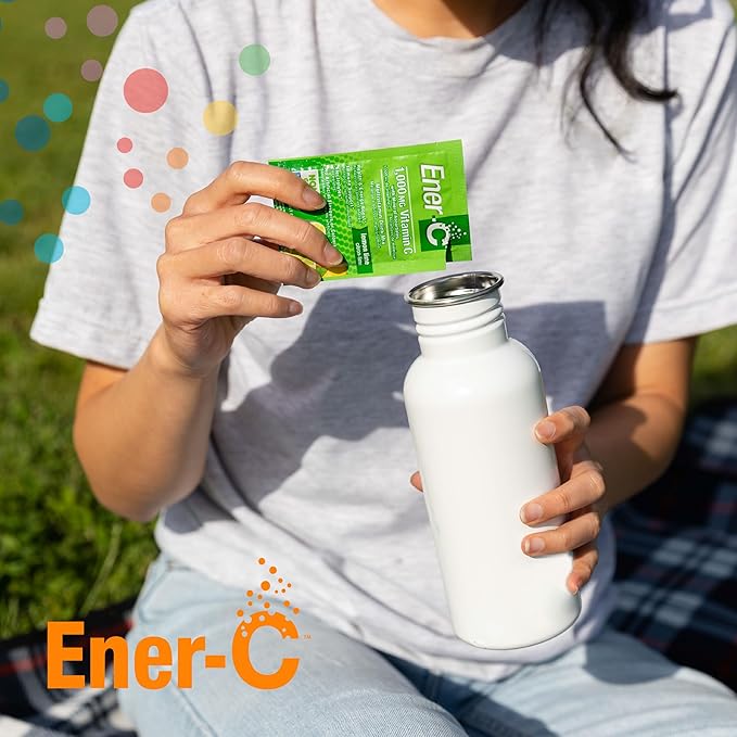 Ener-C Lemon Lime Multivitamin Drink Mix Powder Vitamin C 1000mg & Electrolytes with Real Fruit Juice Natural Energy & Immune Support for Women & Men - Non-GMO Vegan & Gluten Free - 60 Count