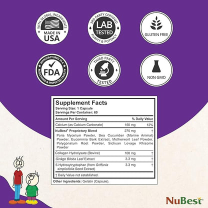 NuBest Tall - Calcium Supplement - Magnesium Supplement for Bones, Teeth - Support Bone Strength, Enhanced Immunity for Ages 5+ with Vitamin D3, Vitamin K2 and Blended Herbs - 60 Capsules