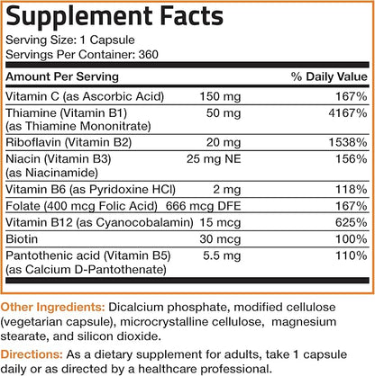 Bronson Vitamin B Complex with Vitamin C - Immune Health, Energy Support & Nervous System Support - Non-GMO, 360 Vegetarian Capsules