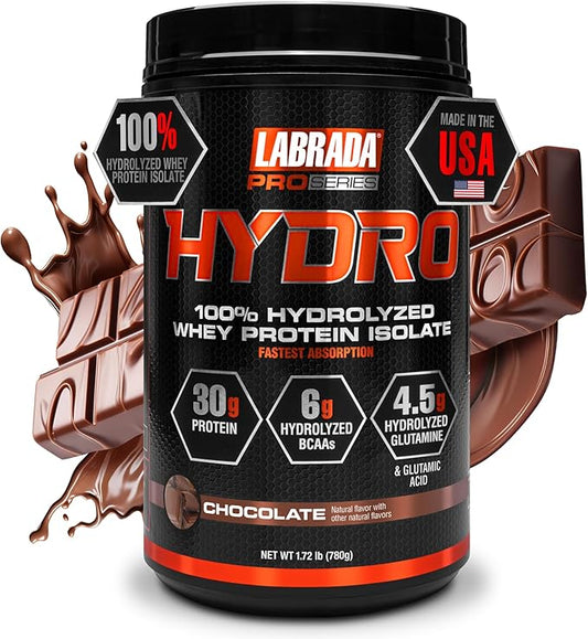 Labrada Hydro 100% Pure Hydrolyzed Whey Protein Isolate Powder, Lactose Free, Fastest Digesting, Instant Mixing,Delicious Taste 20 Servings(Chocolate)