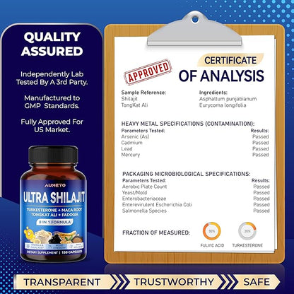 Himalayan Shilajit Supplement - Enhanced Formula with Turkesterone, Maca Root, Tongkat Ali, Fadogia - Rich in Trace Minerals & Fulvic Acid for Male Vitality
