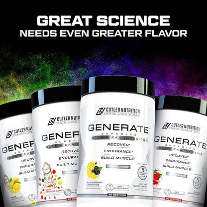 Generate EAA and BCAA Powder: Best Post Workout Recovery Drink and Branched Chain Amino Acids Supplement with Essential Amino Acids, 5g BCAAs, 2g EAAs | BlackBerry Lemonade, 30 Servings