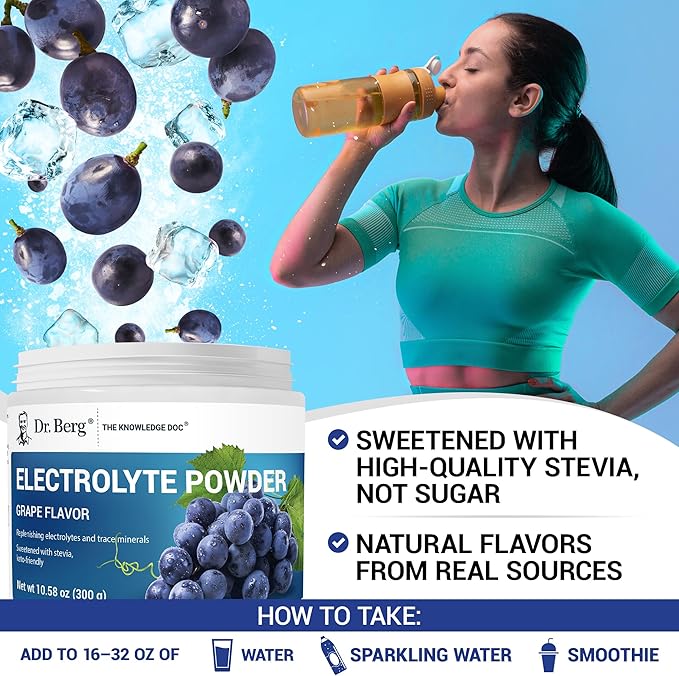 Dr. Berg Zero Sugar Hydration Keto Electrolyte Powder - Enhanced w/ 1000 mg of Potassium & Real Pink Himalayan Salt (NOT Table Salt) - Grape Flavor Hydration Drink Mix Supplement - 50 Servings