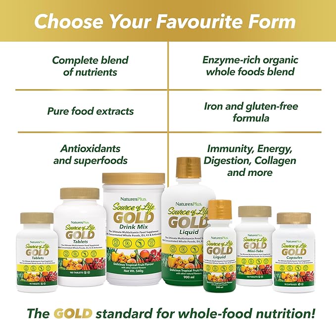 Natures Plus Source of Life Gold Multivitamin - 90 Vegetarian Capsules - with Vitamins D3, B12, K2 & More Than 120 Whole Foods - Blood, Bone & Immune Support - Gluten Free - 30 Servings