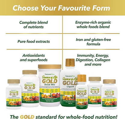 Natures Plus Source of Life Gold Multivitamin - 90 Vegetarian Capsules - with Vitamins D3, B12, K2 & More Than 120 Whole Foods - Blood, Bone & Immune Support - Gluten Free - 30 Servings