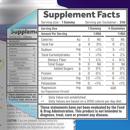 Magnesium Citrate Gummies - Sugar-Free, Vegan and Non-GMO for Better Sleep and Relaxation - No Sugar Alcohol - Magnesium Supplement for Adults, Teens and Kids - Pineapple - 240 Chews