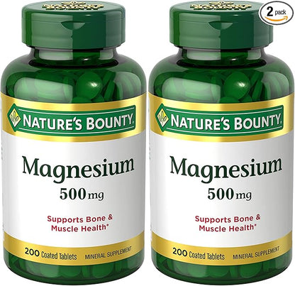 Nature's Bounty Magnesium 500mg Tablets, Supports Bone & Muscle Health, Twin Pack, 400 Tablets