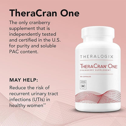 Theralogix TheraCran One Cranberry Capsules - 90-Day Supply - Supplement for Men & Women - to Support Urinary Tract Health* - 36mg Soluble PACs per Capsule - NSF Certified, 90 Count (Pack of 1)