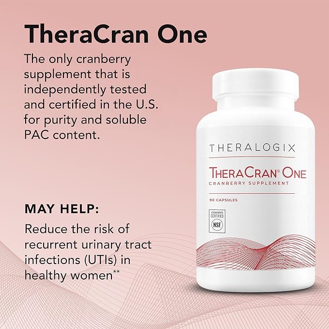 Theralogix TheraCran One Cranberry Capsules - 90-Day Supply - Supplement for Men & Women - to Support Urinary Tract Health* - 36mg Soluble PACs per Capsule - NSF Certified, 90 Count (Pack of 1)