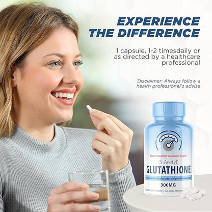 S-Acetyl L-Glutathione - Acetylated Glutathione Supplement 300mg - Works as Antioxidant Support, Liver, & Skin Vitality - Highly Bioavailable L Glutathione Supplement - 60 Pure Glutathione Capsules