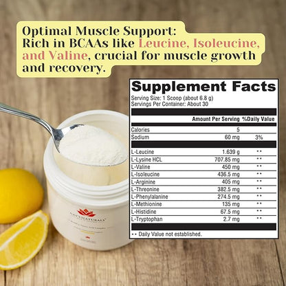 Hay's Naturals BuildUp - Advanced Amino Acid Complex | BCAA Powder with All Essential Amino Acids for Lean Muscle Growth, Enhanced Strength & Recovery | 30 Servings |Natural Lemon Flavoring