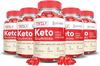 (5 Pack) Truly Keto ACV Gummies Advanced Formula 1000MG Truly Keto Gummies Apple Cider Vinegar Formulated with Pomegranate Beet Juice Powder B12 Vegan Non GMO 300 Gummys
