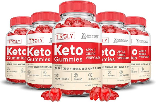 (5 Pack) Truly Keto ACV Gummies Advanced Formula 1000MG Truly Keto Gummies Apple Cider Vinegar Formulated with Pomegranate Beet Juice Powder B12 Vegan Non GMO 300 Gummys
