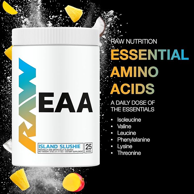 RAW EAA Amino Acids Powder, Island Slushie (25 Servings) - Pre Workout Amino Energy Powder for Strength, Endurance, Recovery & Lean Muscle Growth - BCAA Amino Acids Supplement for Men & Women