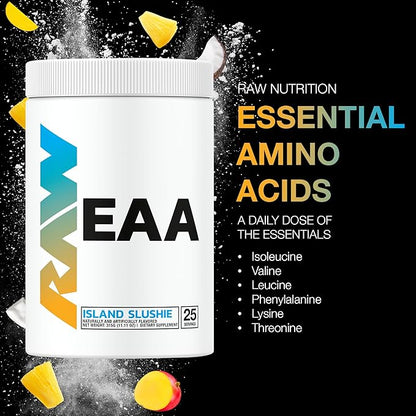 RAW EAA Amino Acids Powder, Island Slushie (25 Servings) - Pre Workout Amino Energy Powder for Strength, Endurance, Recovery & Lean Muscle Growth - BCAA Amino Acids Supplement for Men & Women