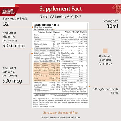 Buried Treasure Active 55 Plus - 32 serv, Liquid Multivitamin for Seniors, Vegan, Sugar-Free, Natural Immune Support, Vitamins & Super-Foods Blend