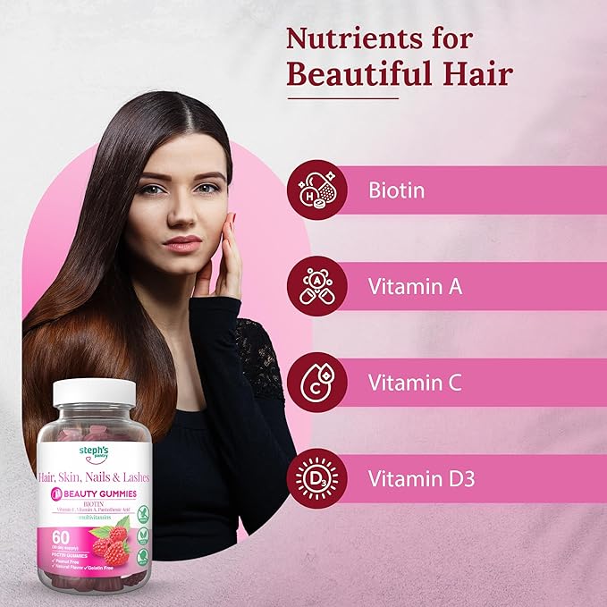 Steph's Pantry Biotin Gummies for Hair, Skin, Nails, & Lashes High Strength Gummies | Daily Multivitamins | Gluten-Free, Nut-Free, Non-GMO, Plant-Based, Vegan, Kosher (120 Gummies)