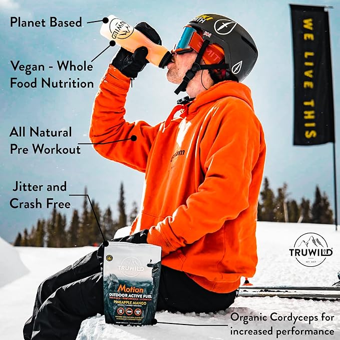 TruWild Motion All Natural Pre Workout Powder Drink Mix for Men & Women w/No Jitters or Crash – Whole Food Plant Based Vegan – Organic w/Electrolytes + BioPerine – 20 Servings (Pineapple Mango)